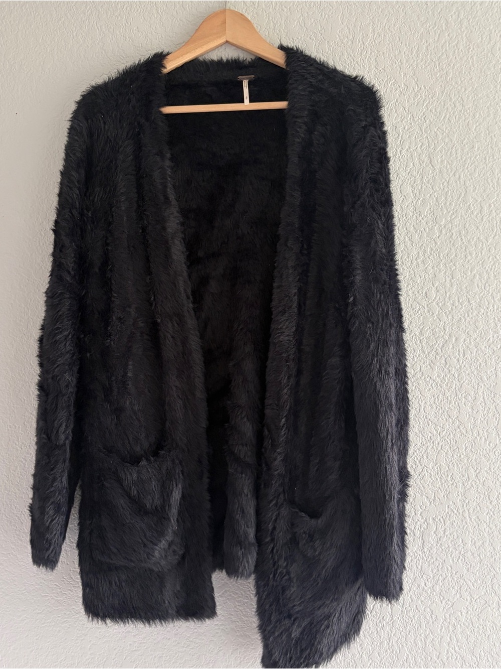Free People Faux Fur Cardigan Sweater Women’s Size Small Black oversized Fit